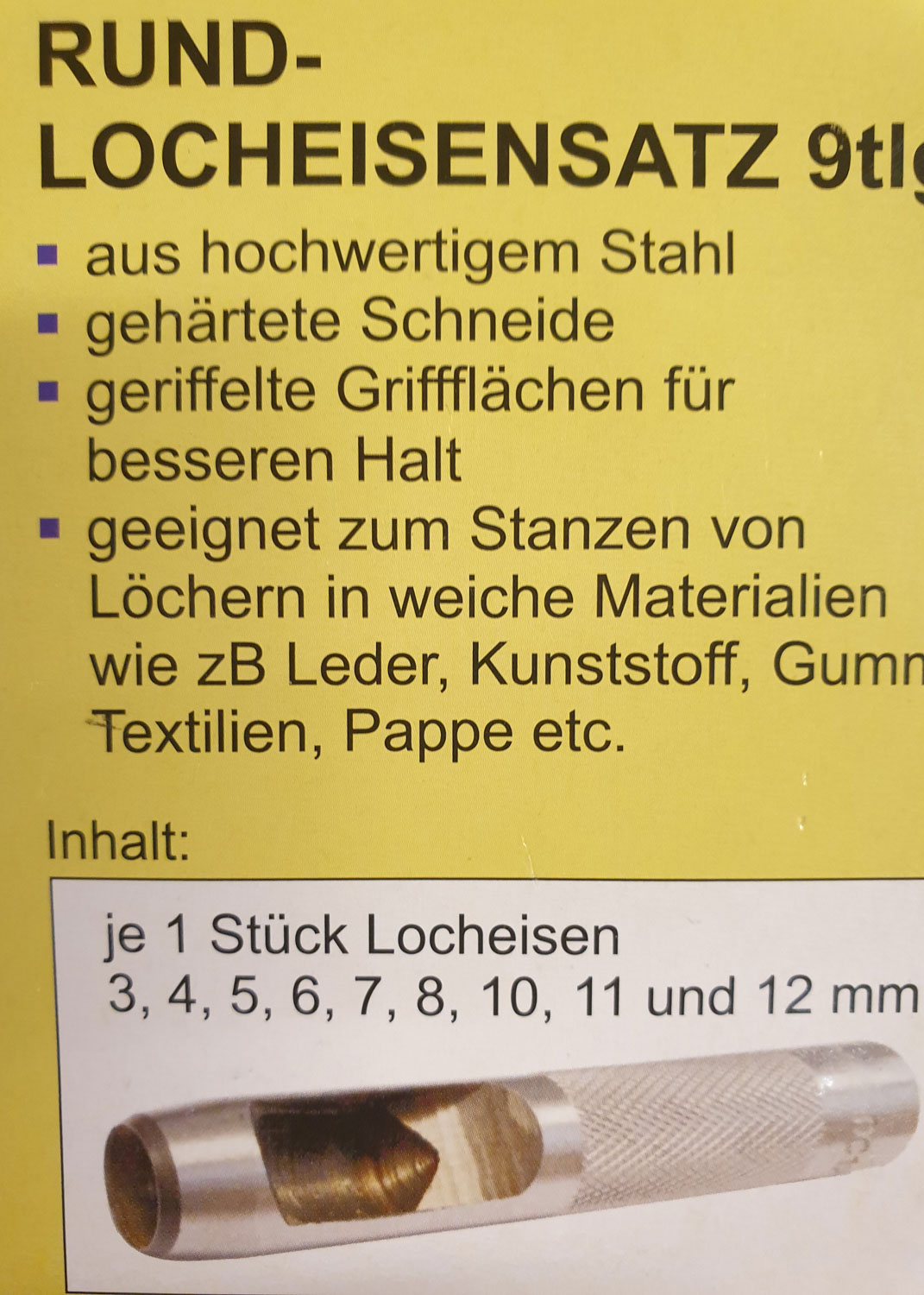 Locheisensatz Set von 9-teilig